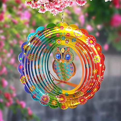 FONMY Wind Spinner Mandala Owl 12 inch 3D Stainless Steel Laser Cut Metal Art Geometric Pattern Hanging Wind Spinner, Kinetic Yard Art Decorations - Indoor/Outdoor Décor - Image 3