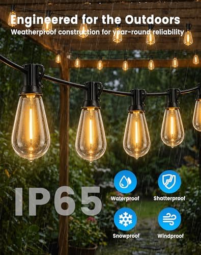 110FT(100+10) Outdoor String Lights, 2FT Spacing 50 LED Edison Bulbs, Waterproof, Shatterproof, Dimmable, Warm White, 3 Modes, Timer, Plug in Hanging Backyard Lights for Outside, Patio - Image 6