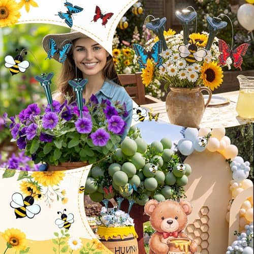 Retisee 6 Pcs Flying Bees Butterflies for Centerpieces Solar Garden Stake - Image 5