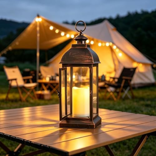 WRalwaysLX 15 inch H The Door-Open Decorative Lantern with flameless LED Candle Light, Outdoor/Indoor LED Lantern, wtith Timer Candle，Plastic with Bronze Undertones.USE 2C Battery(not Include) by WRalwaysLXHome