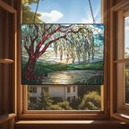 Art Nouveau Willow Pond Tree Stained Glass Window Hanging, Colorful Sun Catchers Glass Panel Rectangle Suncatcher Decor for Birthday for Women, Men, Wife, Aunt, and Mom 15"x11" - Image 4