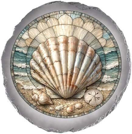 Magnolia Garden 10-Inch Seashell Stepping Stone - Faux Stained Glass Coastal Scallop Shell Garden Stone, Weather-Resistant Resin Pathway Accent, Ocean Beach House Outdoor Yard Decor & Walkway Plaque by DicksonsGifts