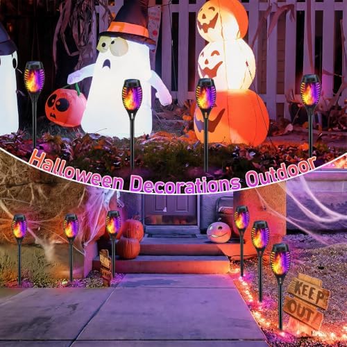 Orange & Purple Flickering Flame Halloween Solar Lights for Halloween Decor - Image 6