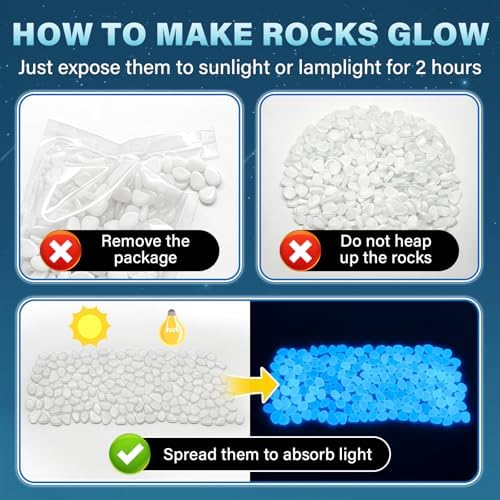 PoYang 2000pcs Glow in The Dark Rocks Outdoor Decor, White, 2.4 lbs/Bag - Image 3