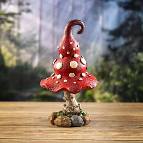 Pacific Giftware Red Mushroom Garden Statue with Curved Cap and Raised White Dots Resin Decor for Fairy Pathways or Enchanted Forest-Themed Displays 9.45" Tall - Image 6