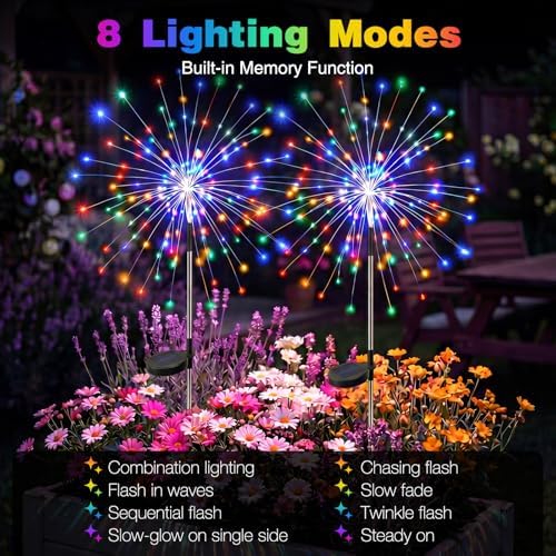 btfarm 10 Pack Solar Garden Lights Outdoor, 8 Modes Firework Lights Outside - Image 3