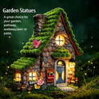 ASAWASA Resin Fairy House Statues with Solar Powered Lights, Funny Garden Sculptures with Flocked and Cobblestone Decor, Exquisite Garden Cottage Figurines - Image 2