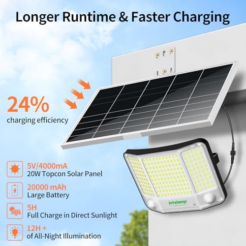 intelamp Solar Flood Lights Outdoor Waterproof, 20000mAh 4000LM Linkable - Image 3