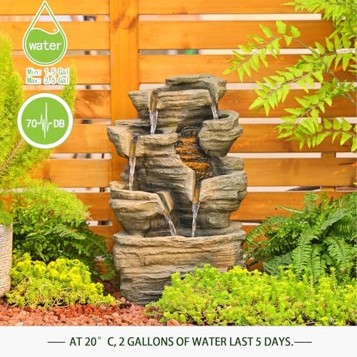 Bumilgar Outdoor Water Fountain 6-Tier Stacked Rock Design with LED Lights - Image 6