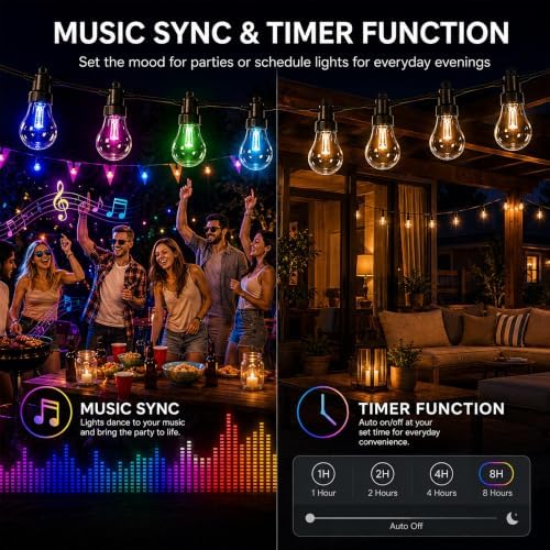 Outdoor Lights 50FT, RGBW Patio String Lights with App and Remote for Deck - Image 4