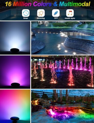 RGB Underwater Pond Lights, Super Bright LED Submersible Fountain Lights Colored Landscape Spotlights, Bluetooth APP Control IP68 Waterproof for Fish Aquarium Tank Garden Yard Pool (Set of 6) - Image 3