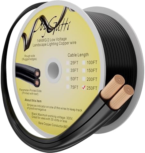 14 Gauge 2 Conductor Wire 250FT OFC, Outdoor 14/2 Landscape Electrical Wire by Mygatti