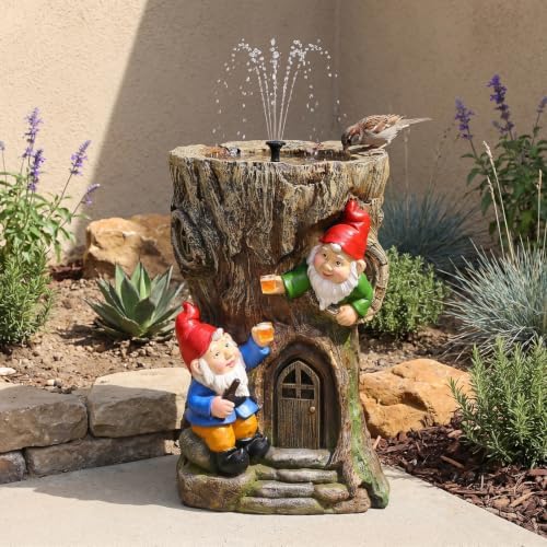 Sunlinua Gnome Outdoor Water Fountain with Solar Pump Tree Stump Waterfall - Image 3