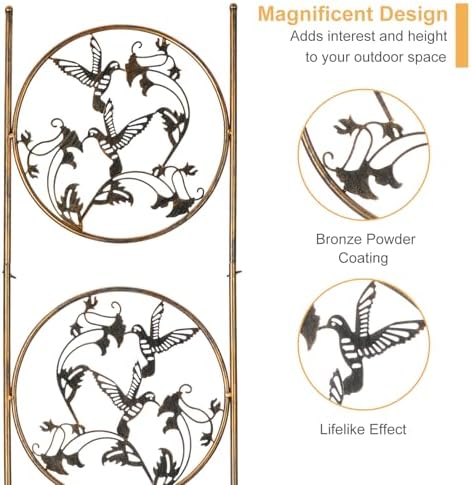 SUNNYPARK Set of 2 Hummingbird Metal Garden Trellis for Climbing Plants, Decorative Vegetables Flowers Vine Trellis for Outdoor Patio 55'' H x 12.4'' W - Image 3