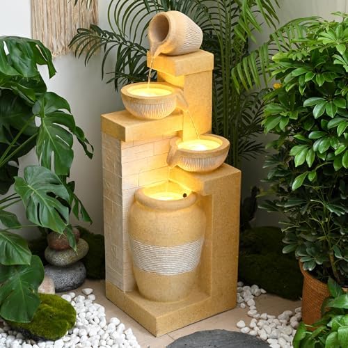 31.89" 4-Tier Outdoor Garden Water Fountain Rustic Pot Water Feature by Desgmomy