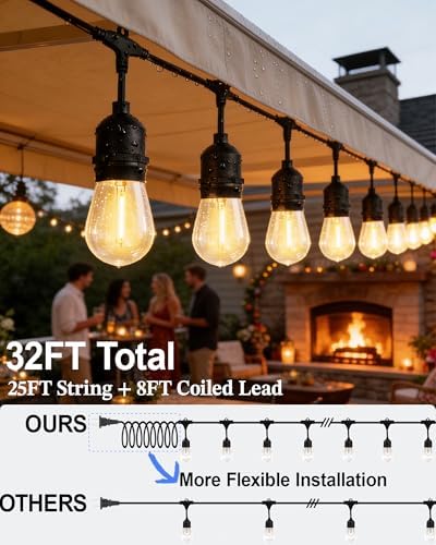 Gmnee 25FT Outdoor String Lights for Patio, Balcony & Porch, Backyard - Image 3