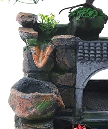 Rockery Tabletop Fountain, Chinese Feng Shui Waterfall Desktop Water Fountain Decor with LED Light, Rockery Tabletop Decoration with Windmills, Plant for Office, Home, Bedroom Desk Decoration - Image 6