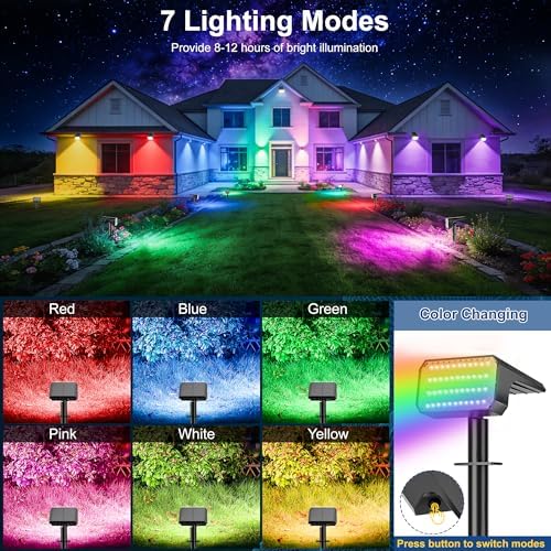 LANSOW 12 Pack Solar Spot Lights Outdoor Color Changing, 7 Modes Waterproof Solar Christmas Landscape Spotlights, LED Solar Powered Flood Lights for Yard Garden Pathway Outside Halloween, Auto ON/Off - Image 2