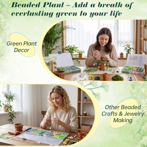 Ohanniewa 11300PCS 4 Pack Beaded Plant Kit with Fridge Magnets, DIY Hanging Plant Crafts with Video Tutorials, Handmade Gifts for Plant Lovers, Cute Desk & Refrigerator Decor - Image 6
