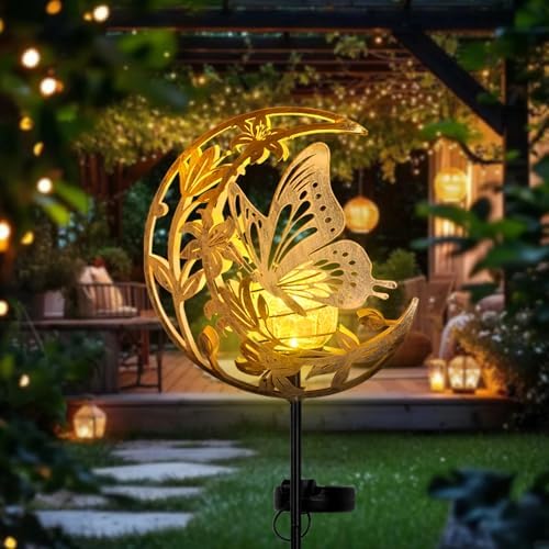 SHANGTIANFENG Butterfly Lights Outdoor Decor - Moon & Bird SolaGardenLights Waterproof, Auto On/Off Pathway Lighting for Yard/Lawn/Patio, Handcrafted Metal Solar-Stake-Lights for Outside Decorations - Image 2