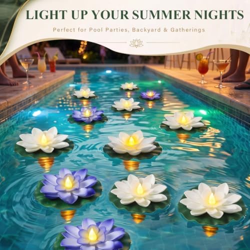 Liliful 18 Pcs Diwali Floating Lotus Lights, 3.94 Inch, White,Blue - Image 4