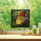 Firefly Jar Gnome Stained Glass Suncatcher – Square Hanging Window Panel for Home or Greenhouse – Whimsical Glass Art Gift for Garden Lovers, Christmas, Halloween, Father Days 4zcs2j - Image 2
