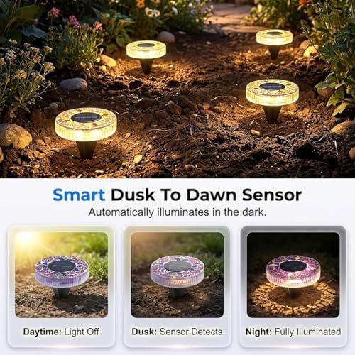 Outdoor Waterproof Mosaic Solar Ground Lights, Solar Disc Lights Outdoor Waterproof, Waterproof Colorful Glass LED Stake for Pathway Walkway Yard Patio Lawn(Purple) - Image 5