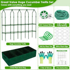 Large Cucumber Trellis for Climbing Plants with Grow Bag, 67"×65"×16.5" Metal Garden Trellis for Raised Bed with Garden Netting and Plant Clip Plant Ties for Vegetables, Squash, Pea, Grape, Tomato - Image 3