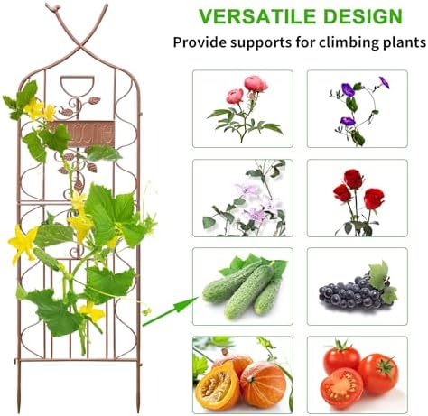 LZRS 59.5 x 36in Rustic Iron Arch Decoration Garden Trellis with Metal Coating – Perfect for Supporting Climbing Plants Outdoor, Roses, Vines, Flowers, and Vegetables, Brown - Image 3