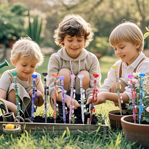 AIPRIDY DIY Crystal Beaded Fairy Wand Garden Stakes Kit, Colorful Decorative Wands with Assembly Guide, 12 or 10 Inch Threaded Rods,Outdoor Garden Decoration Set (423, Rainbow+Diamond Top) - Image 5