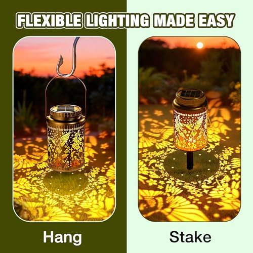 Cooo 4 Pack Solar Lanterns Outdoor Waterproof Hummingbird Red_Sage Solar Pathway Lights Landscape Path Christmas Gifts for Women Mom Grandma for Outdoor Table Lamps Garden Yard Backyard Decor -Gold - Image 4