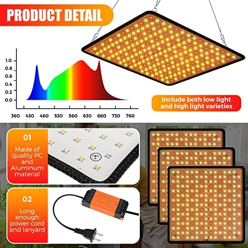 Liliful 4 Pcs Grow Lights Panel 200W Artificial Full Spectrum Grow Lamps with 225 LEDs for Indoor Outdoor Seedling Tent Flowe(Warm White, Red) - Image 3