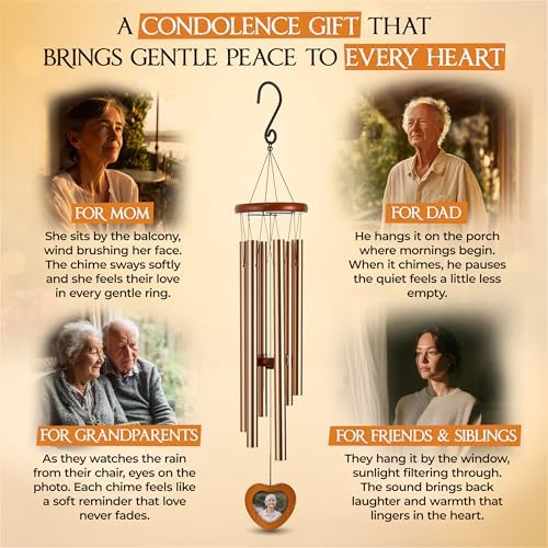 32 inch Golden DIY Photo Insert Memorial Wind Chimes for Loss of Loved One - Image 7