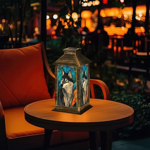 Solar Lantern Wolf Stained Glass Blue Orange Mosaic Wildlife Art Outdoor Waterproof Hanging Solar Light Outside Lights for Patio Yard House Lawn Decor Birthday Gifts for Women Mom - Image 7