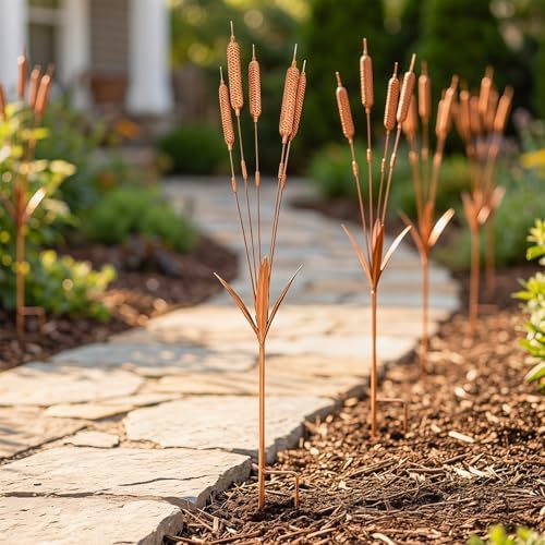 Rustic Metal Wheat Ear Rain Chimes for Outside, Decorative Garden Stakes & Yard Art, Whimsical Home Decor Wind Chime & Garden Sculptures & Statues for Flower Bed Decor 2pcs by Shulemin