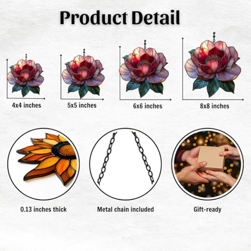 Red and Pink Peony Acrylic Suncatcher - Image 2