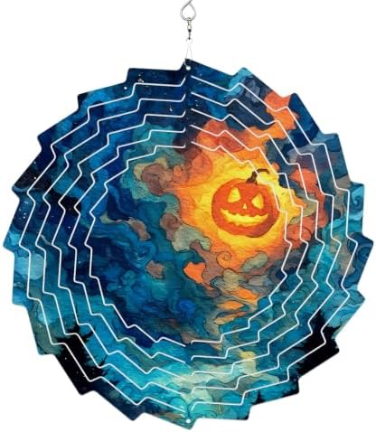 10 Inch Halloween Wind Spinner for Yard and Garden, Blue Night Sky Mystical Glowing Pumpkin Hanging Ornaments Outdoor 3D Kinetic Wind Sculpture Spinners Indoor Outdoor Patio Décor Ornaments Gift by Unknown