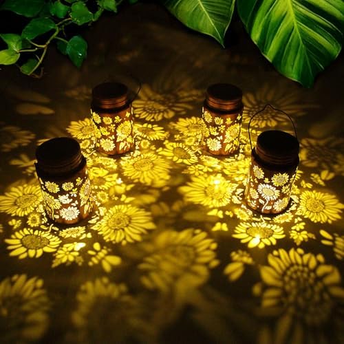 Solar Outdoor Lanterns, 4pack Sunflower Garden Decor LED Light Hanging Sunflower Birthday Gifts for Women Mom Grandma (Sunflower 4pack) by solarstatue