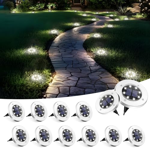 SOLPEX Solar Lights Outdoor Waterproof, 12 Pack Solar Ground Lights, Solar Garden Lights Landscape Lighting for Pathway Driveway Patio Backyard Walkway (Cool White) by Solpex