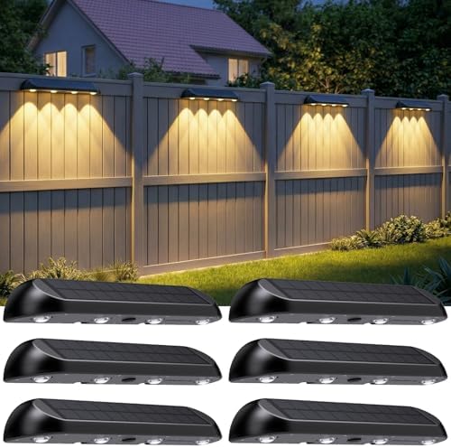 11.81inch Solar Fence Lights Outdoor Waterproof, 3-Mode (3000K/4000K/6000K),4 LED with Upgraded High-Efficiency Solar Panel & Wide Beam for Backyard/Patio/Deck/Step/Home Improvement(6 Pack) by Unknown