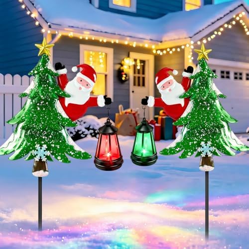 2 Packs Metal Solar Christmas Tree Santa Claus Garden Stakes Solar Lights by EDOF