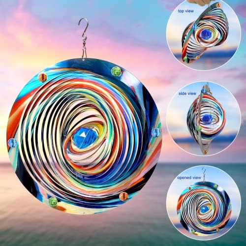 FONMY Mandala Wind Spinner w/Crystal Ball-Blue Plenet 3D Stainless Steel Hanging Spinners Worth Gift Christmas Decoration Indoor/Outdoor Garden Décor Kinetic Yard Art 12 Inches Wind Sculpture - Image 3