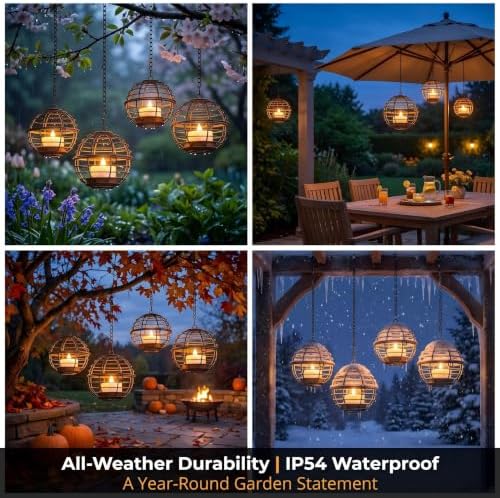 TWINKVILLA 4-Pack Solar Hanging Lanterns Outdoor Waterproof Amber Glow - Image 6