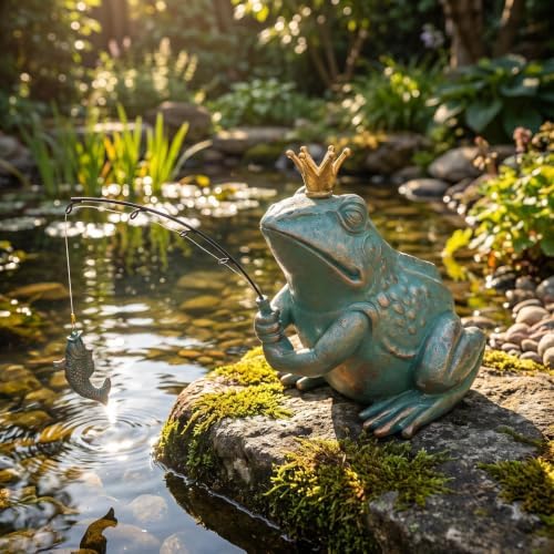 Larger Frog Statues Outdoor Garden Decor - 8.3" Antique Copper Fishing Frog Statue Outdoor Garden Statue & Koi Pond Decor, Animals Sculpture Accessory for Patio, Lawn, Yard Decoration, Gift for Mom - Image 5