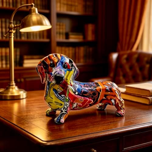 FUNSXBUG Colorful Dachshund Dog Statue Art Figurines Sculpture Collectibles Home Office Desktop Decor Outdoor Garden Display Decoration (Dachshund Dog 1) - Image 3