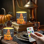4 Pack Flameless Candles with Remote Halloween Pumpkin Bat Battery Operated Pillar Candles with Timer LED Elictric Tealights for Trick or Treat Party Banquet Home Decorations - Image 3