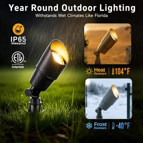 Gardenreet Brass Landscape Lighting - Outdoor Low Voltage Spotlights LED, 12V Wired Uplights, Waterproof Spot Lights, Antique Bronze for Outside Trees with 5W 2700K Warm White MR16 Bulb (4 Pack) - Image 4