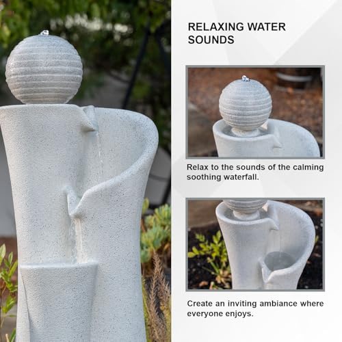 Xbrand 41" Modern Sphere Curve Cascading Fountain, Resin - Image 7