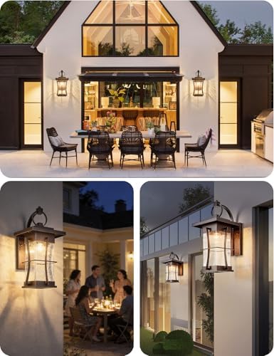 18" H Extra Large Porch Sconce Oil Rubbed Bronze Large Exterior Wall Lantern Deep Brown Outside House Lamps Waterproof Mission Outdoor Lighting with Seeded Glass for Villa Garage Coach Light - Image 6