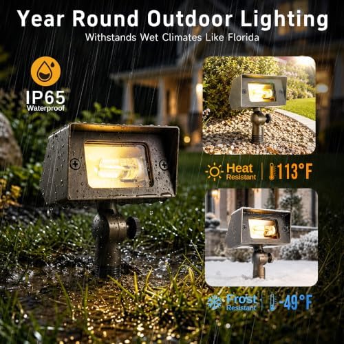 Gardenreet Solid Brass Flood Light - Landscape Low Voltage LED Wall Wash Light 12V, Outdoor Hardwired Waterproof, Angle Adjustable Lighting for Garden Tree Yard with 2700K Warm White 3W 270LM G4 Bulb - Image 4